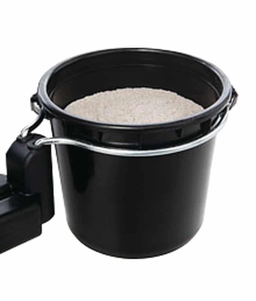 Golf buggy black sand bucket accessory filled with sand, sold by Hillside Buggies