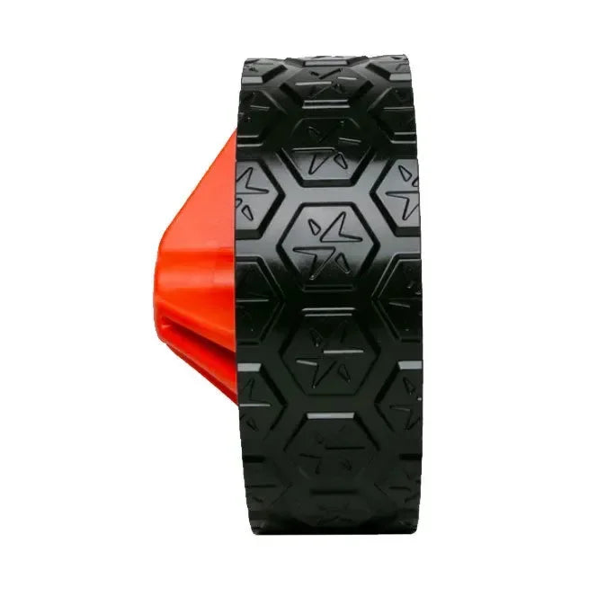 MGI Zip X3 electric golf buggy right wheel with hex star tread, 15mm axle, black and red