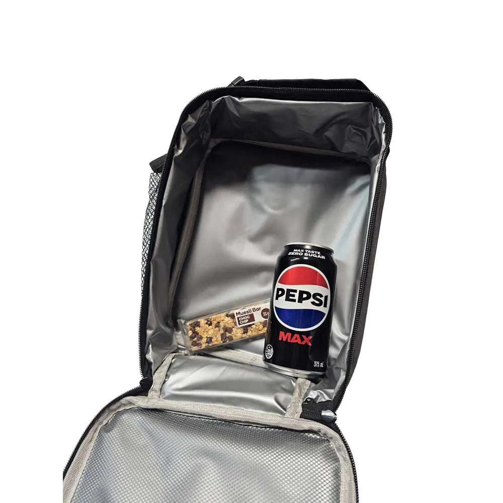 Open golf buggy cooler bag with a Pepsi Max can and muesli bar inside, Hillside Buggies accessory