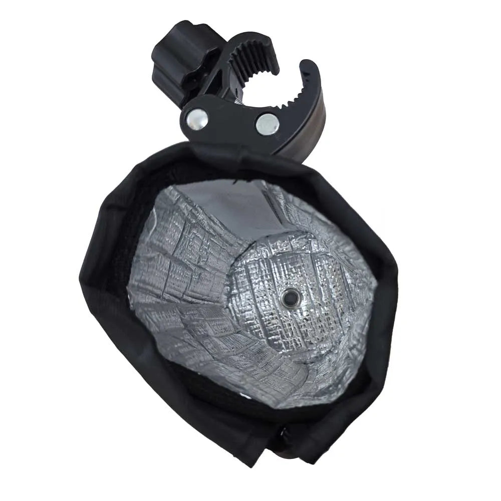 Insulated golf buggy drink holder accessory with clamp, Hillside Buggies golf cart part