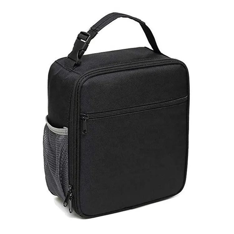 Black golf buggy cooler bag with handle and side mesh pocket, ideal for electric buggy accessories