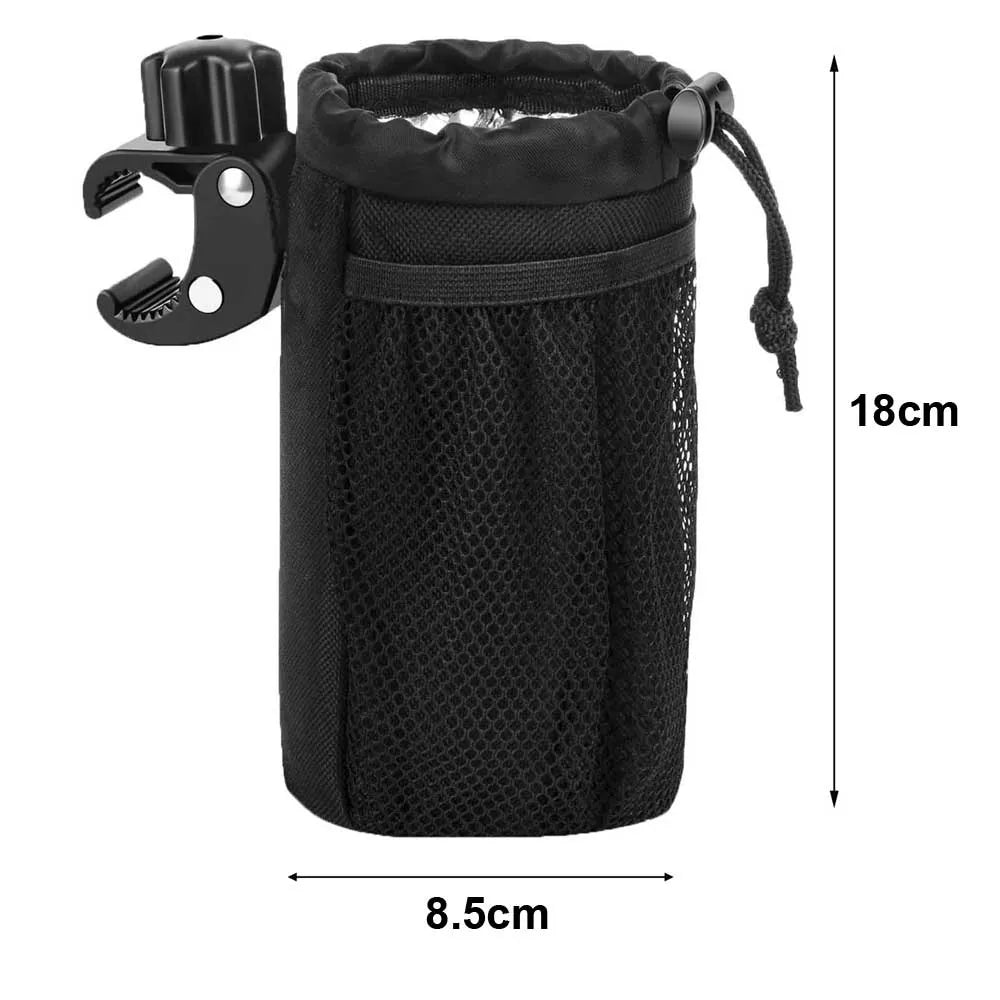 Black mesh golf buggy drink holder with clamp, 18cm tall, 8.5cm wide, Hillside Buggies accessory
