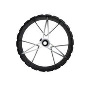 MGI AI Navigator electric golf buggy replacement wheel with black rubber tread and silver spokes