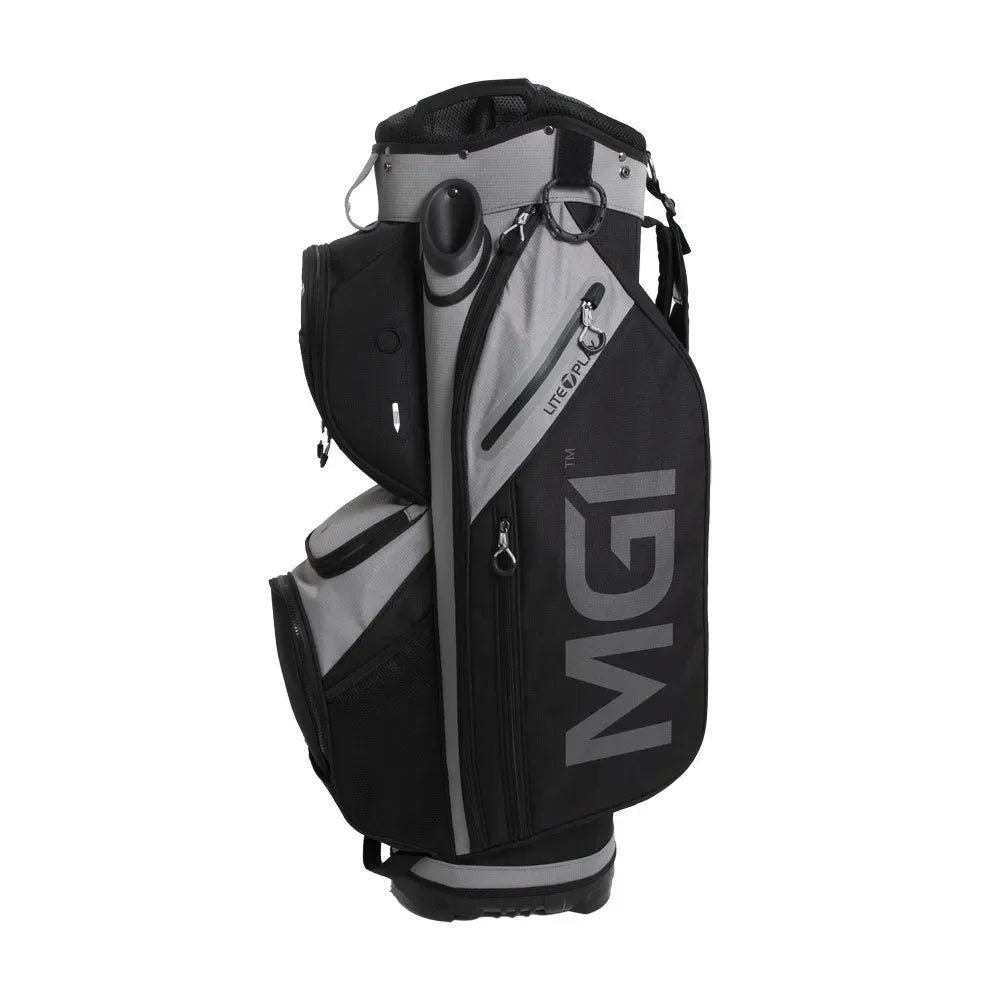 Black and grey MGI Lite Play golf bag with multiple pockets and club dividers