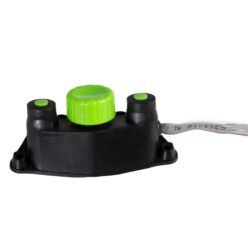 MGI Zip X5 speed controller for electric golf buggy, black with green knob, on white background