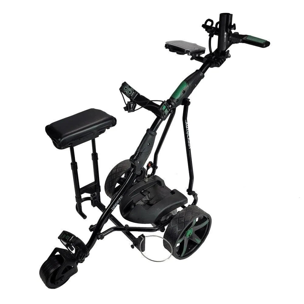 Autocaddy lithium electric golf buggy with seat attachment, black, at Hillside Buggies