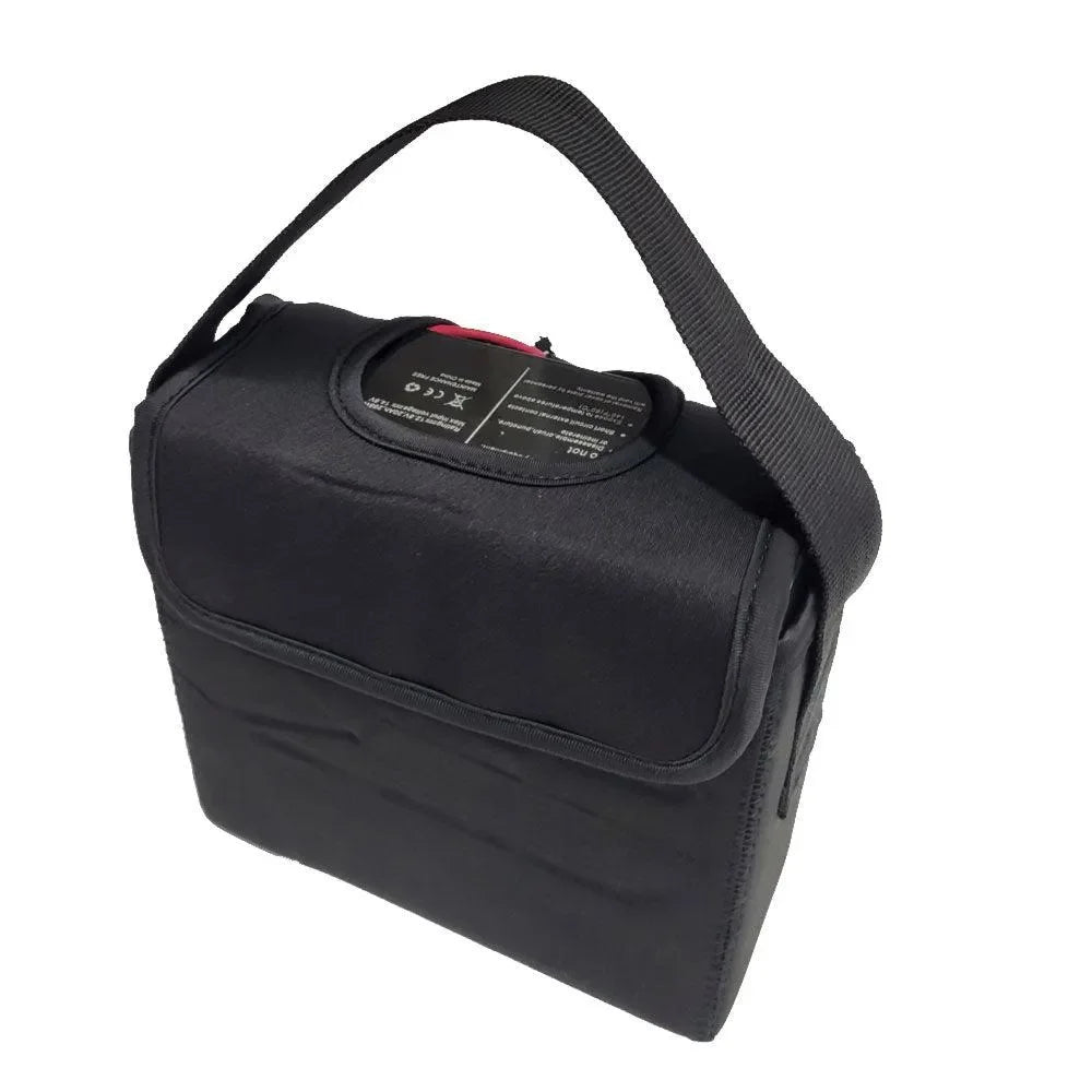 12V 20Ah lithium battery in black protective case with carrying handle, for golf buggies