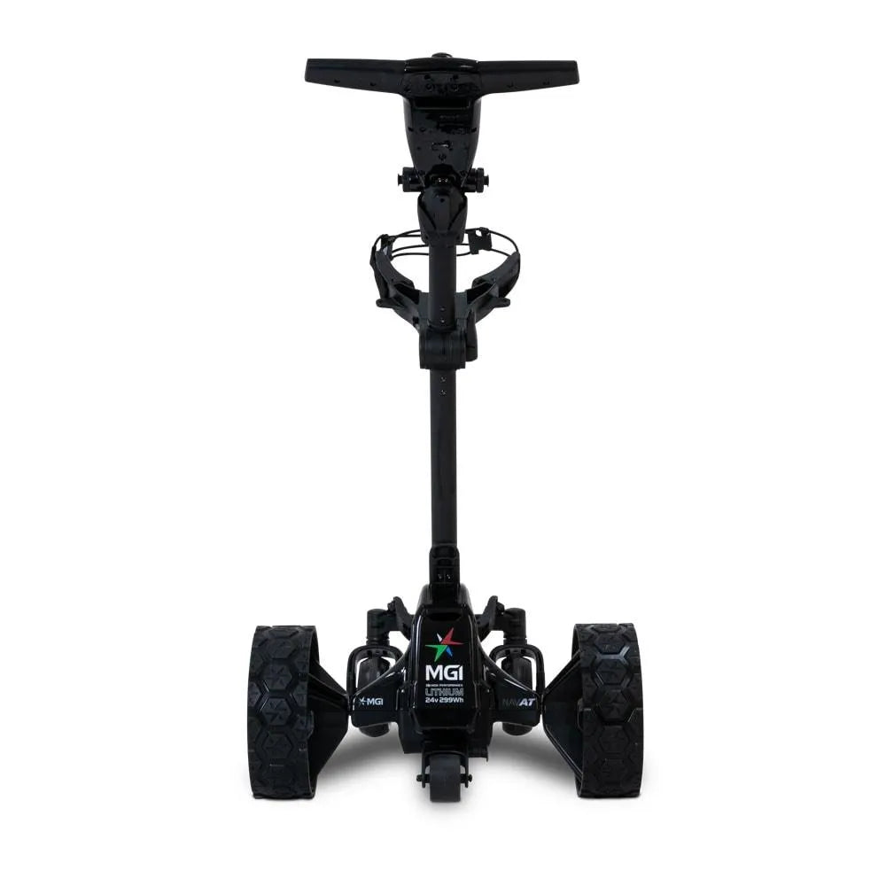 MGI Zip Navigator all terrain electric golf buggy with large rugged wheels, front view