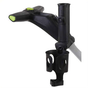 Black drink holder accessory attached to electric golf buggy handle, Hillside Buggies