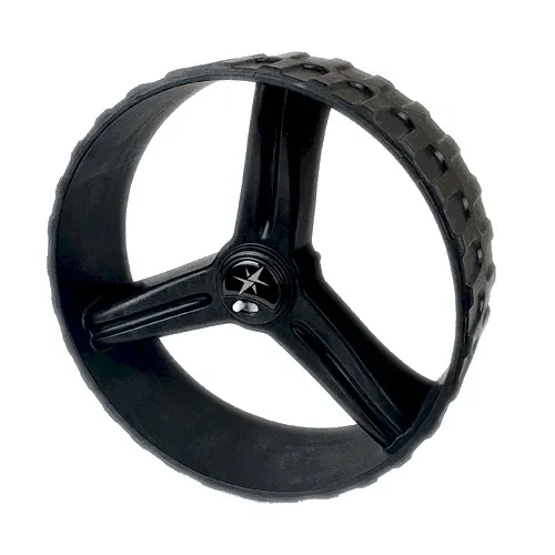 Black winter wheel for electric golf buggy with textured tread and three-spoke design
