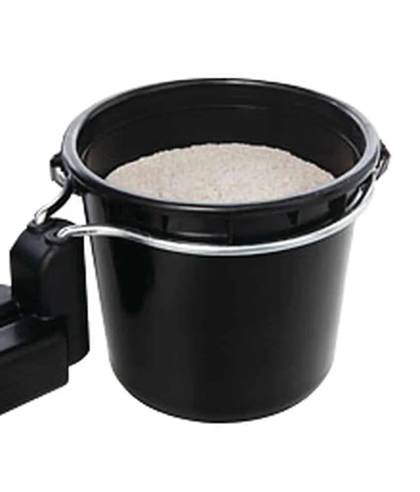 MGI Zip sand bucket loop for golf buggy, filled with sand, black plastic with metal handle