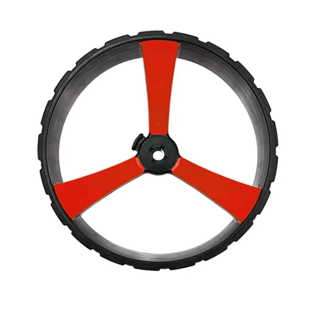 Replacement right wheel with red spokes for electric golf buggy, 15mm axle